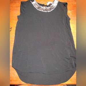 Michael Kors Black Sleeveless Blouse, Size Small, Silk, Silver Embellish…